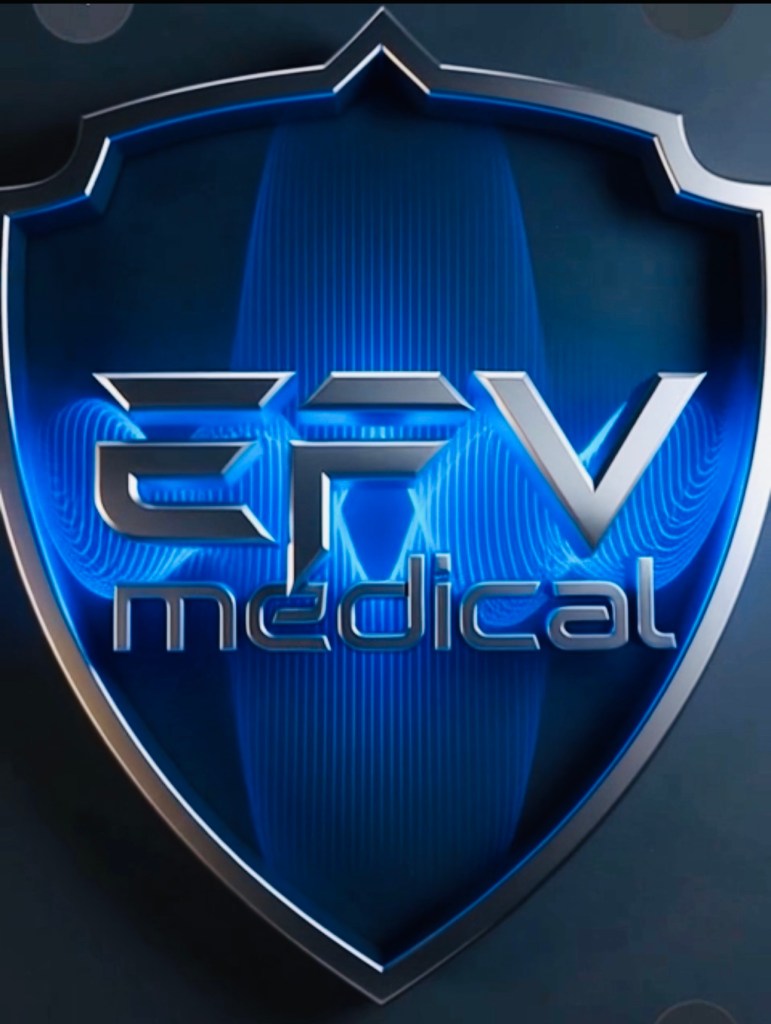 Logo of EPV Medical featuring a blue shield design with stylized text.